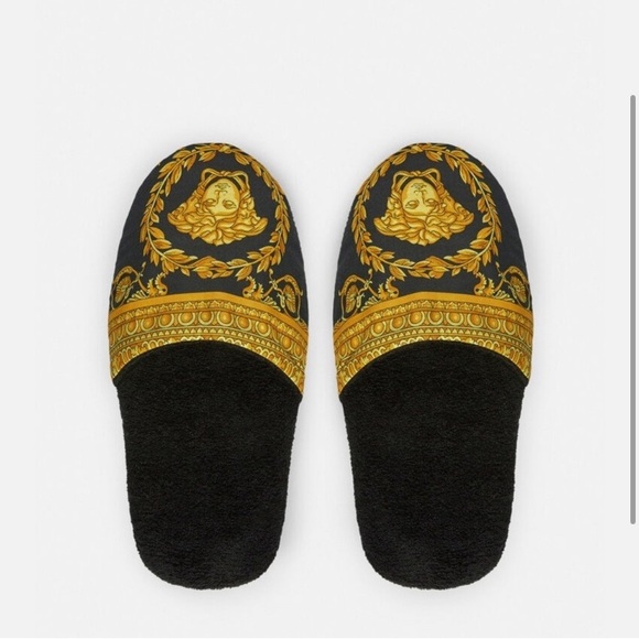 VERSACE La Medusa AMPLIFIED SLIPPERS Black Size 8 MEDIUM New in Package - Picture 2 of 3
